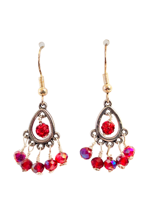 Pendientes colgantes de lágrima rojos AB Flash – Plata hechos a mano