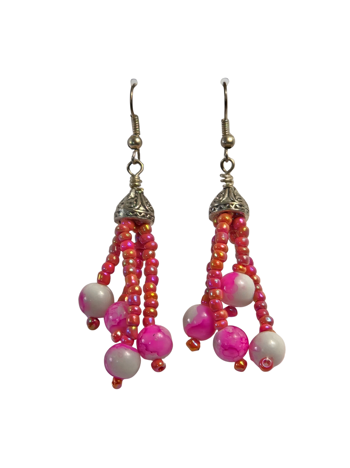 Red & Pink Tassel Drop Earrings