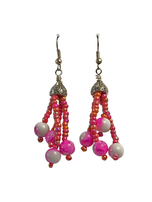 Red & Pink Tassel Drop Earrings