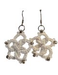 Sparkle White Hand Tatted Dangle Earrings – Silver Seed Beads, Handmade