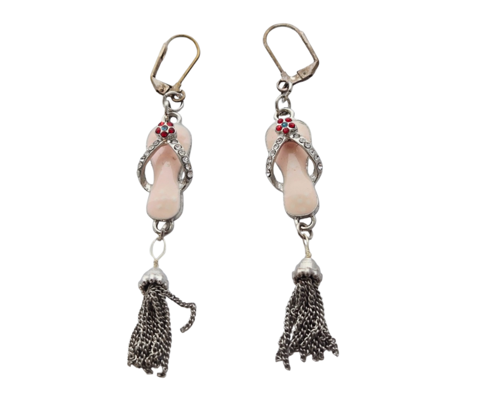 Pale Pink Flip Flop Tassel Earrings | Beach Boho Drops