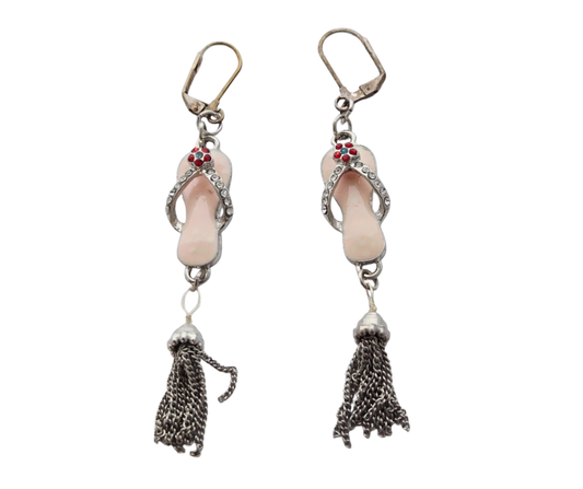 Pale Pink Flip Flop Tassel Earrings | Beach Boho Drops
