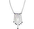 Collar de cuentas de cristal AB y vidrio azul oscuro con rondeles – Cadena plateada de 40.64 cm