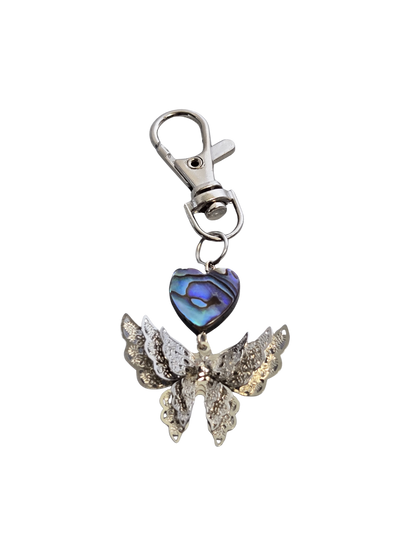 Butterfly Purse Charm – Abalone Heart & 3D Butterfly Bag Dangle