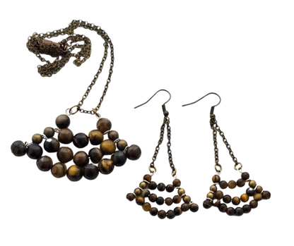 Tiger Eye & Brass Chain Necklace and Earring Set