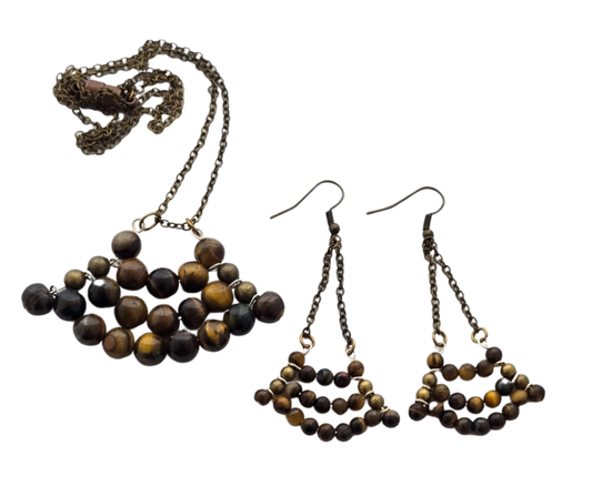 Tiger Eye & Brass Chain Necklace and Earring Set
