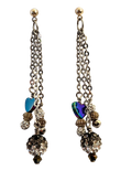 Hematite Heart & Sparkly Bead Silver Chain Dangle Earrings