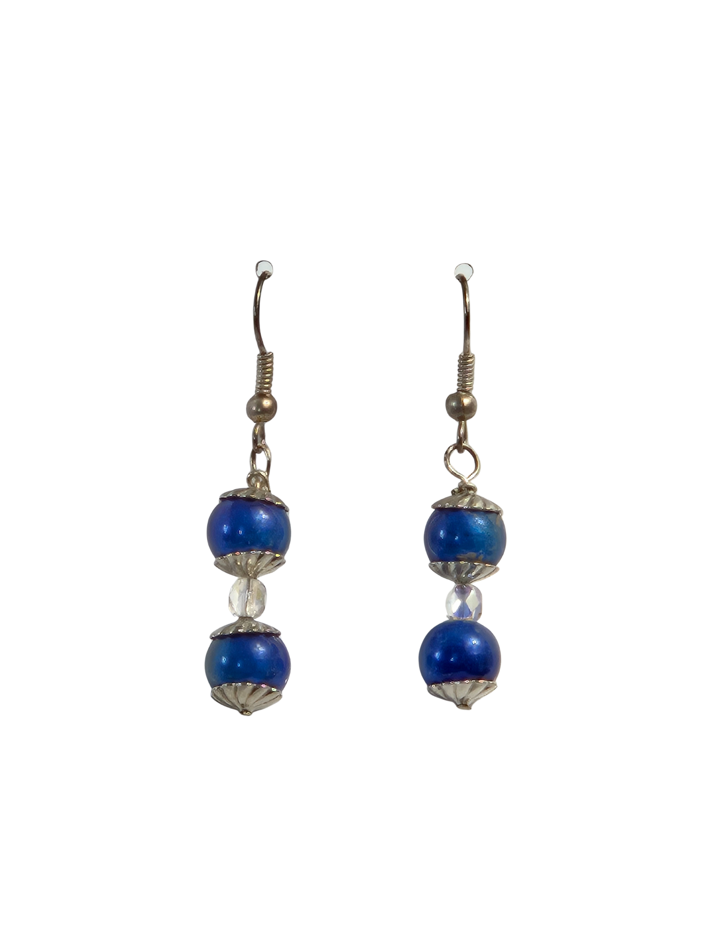 Blue & Crystal Silver Drop Earrings