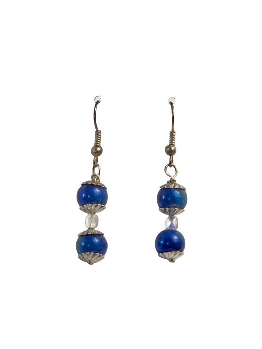 Blue & Crystal Silver Drop Earrings