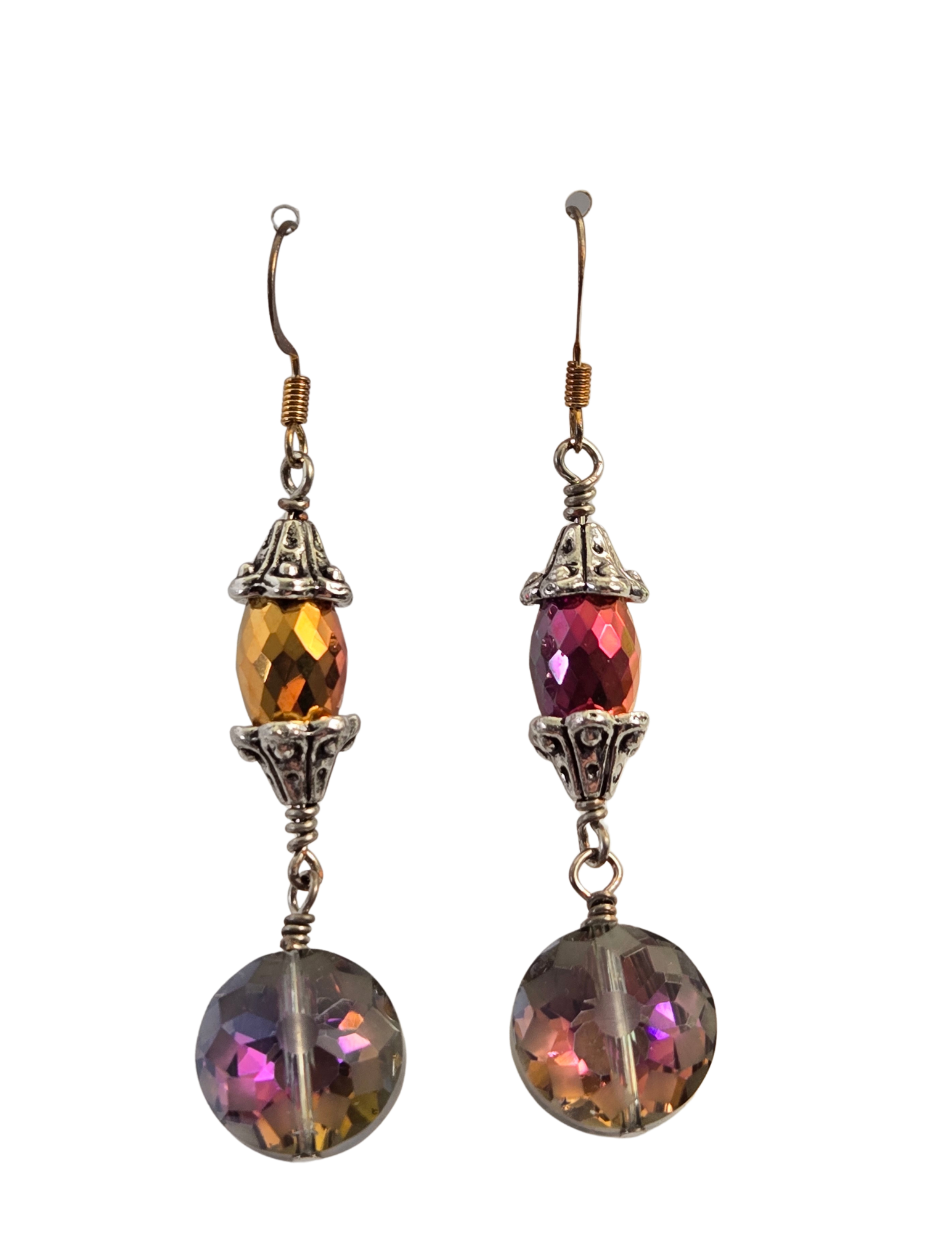 Sparkly Cylinder & Round Disc Bead Drop Earrings