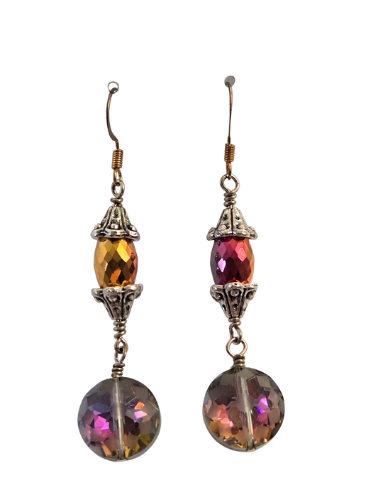 Aretes colgantes de cilindro brillante y disco redondo
