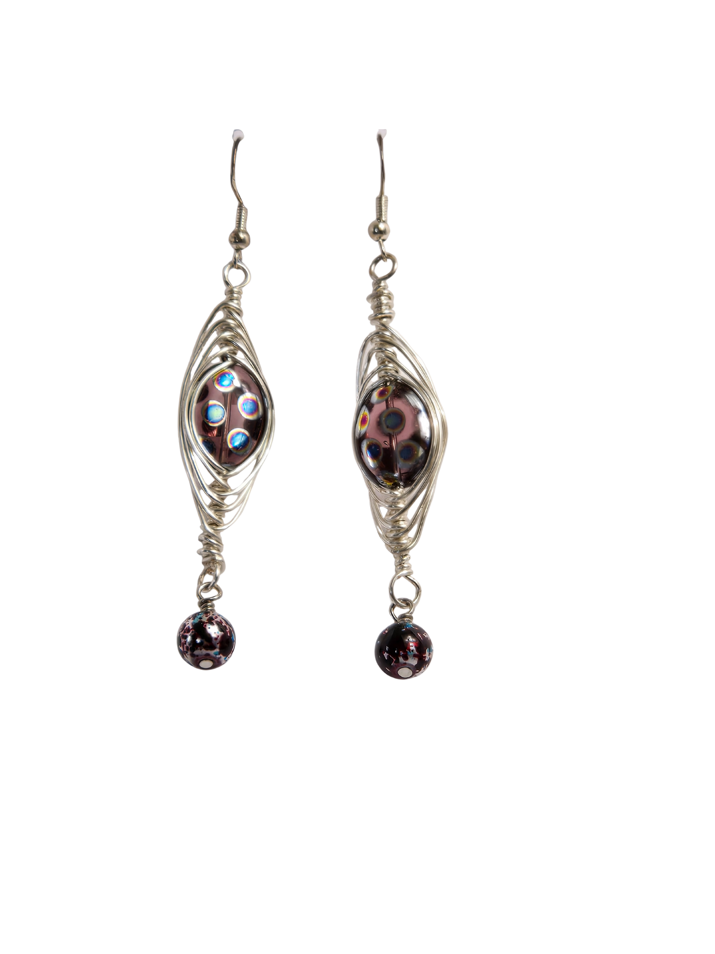 Purple Dotted Disc Herringbone Wrap Earrings