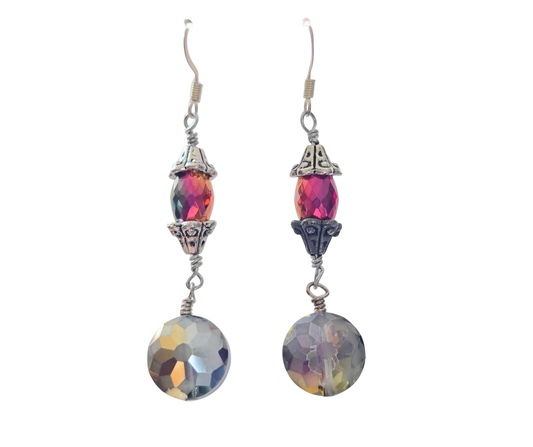 AB Flash Crystal Cylinder Bead Dangle Earrings