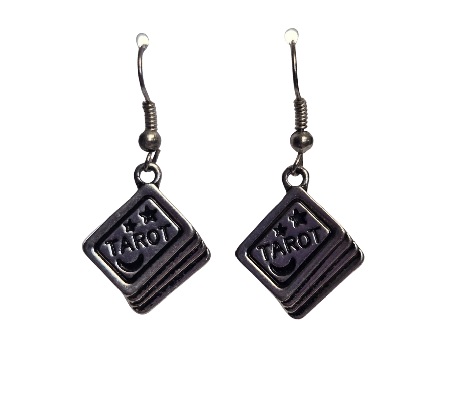Antique Silver Tarot Card Earrings