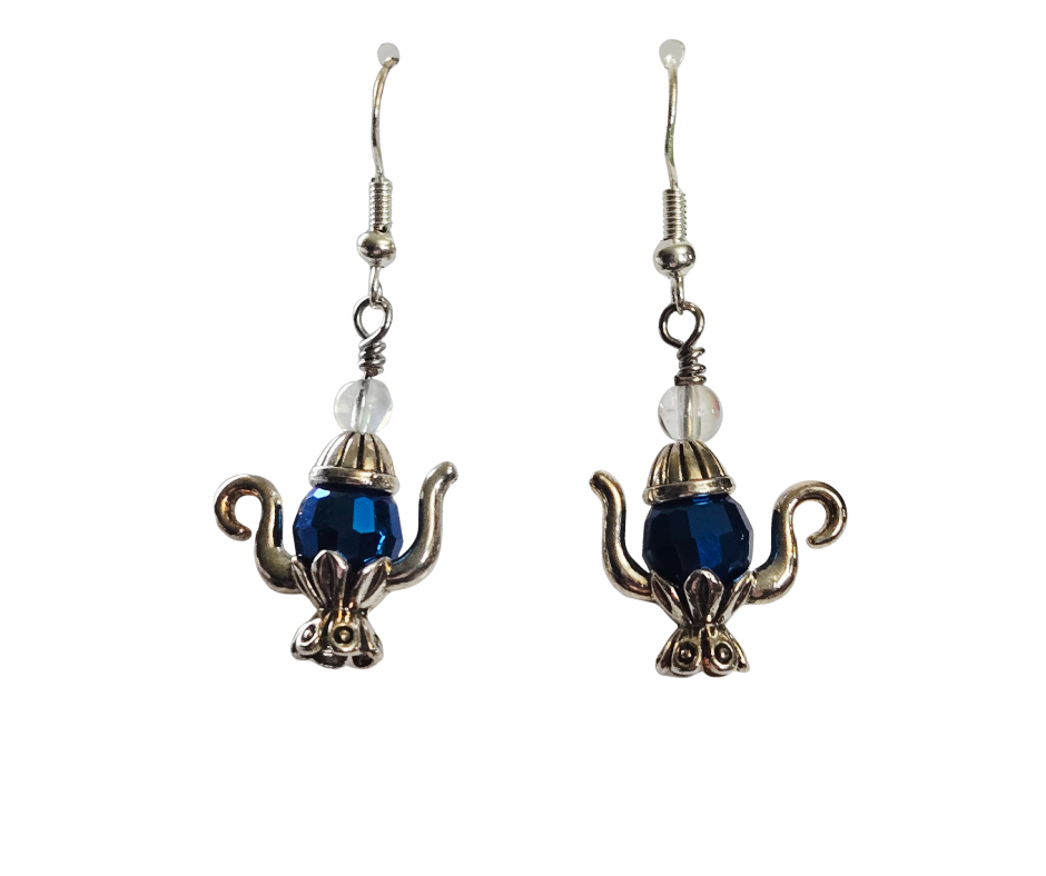 Blue Fire Polish Teapot Drop Earrings