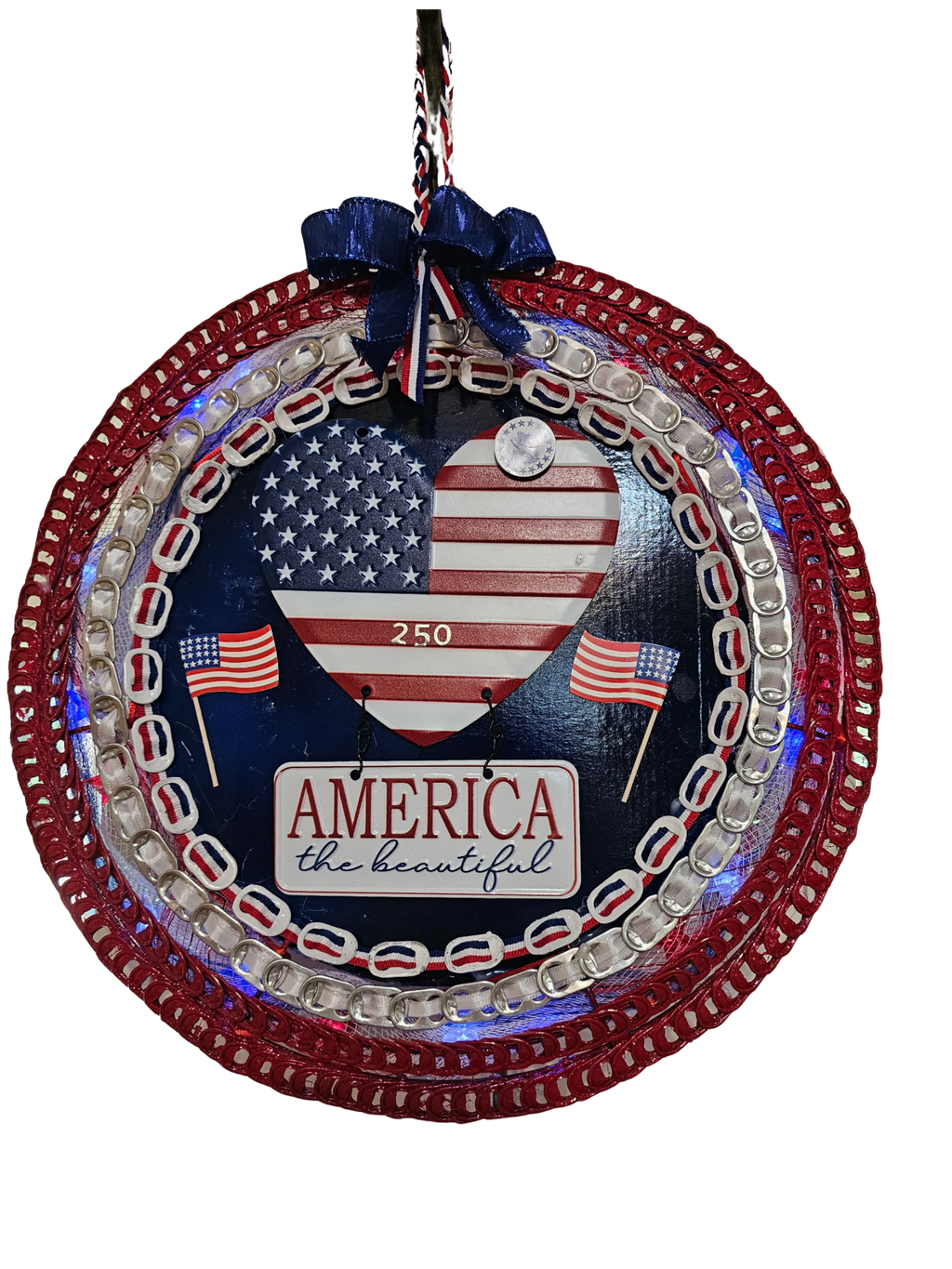 Handmade Patriotic Wreath with LED Lights – America the Beautiful