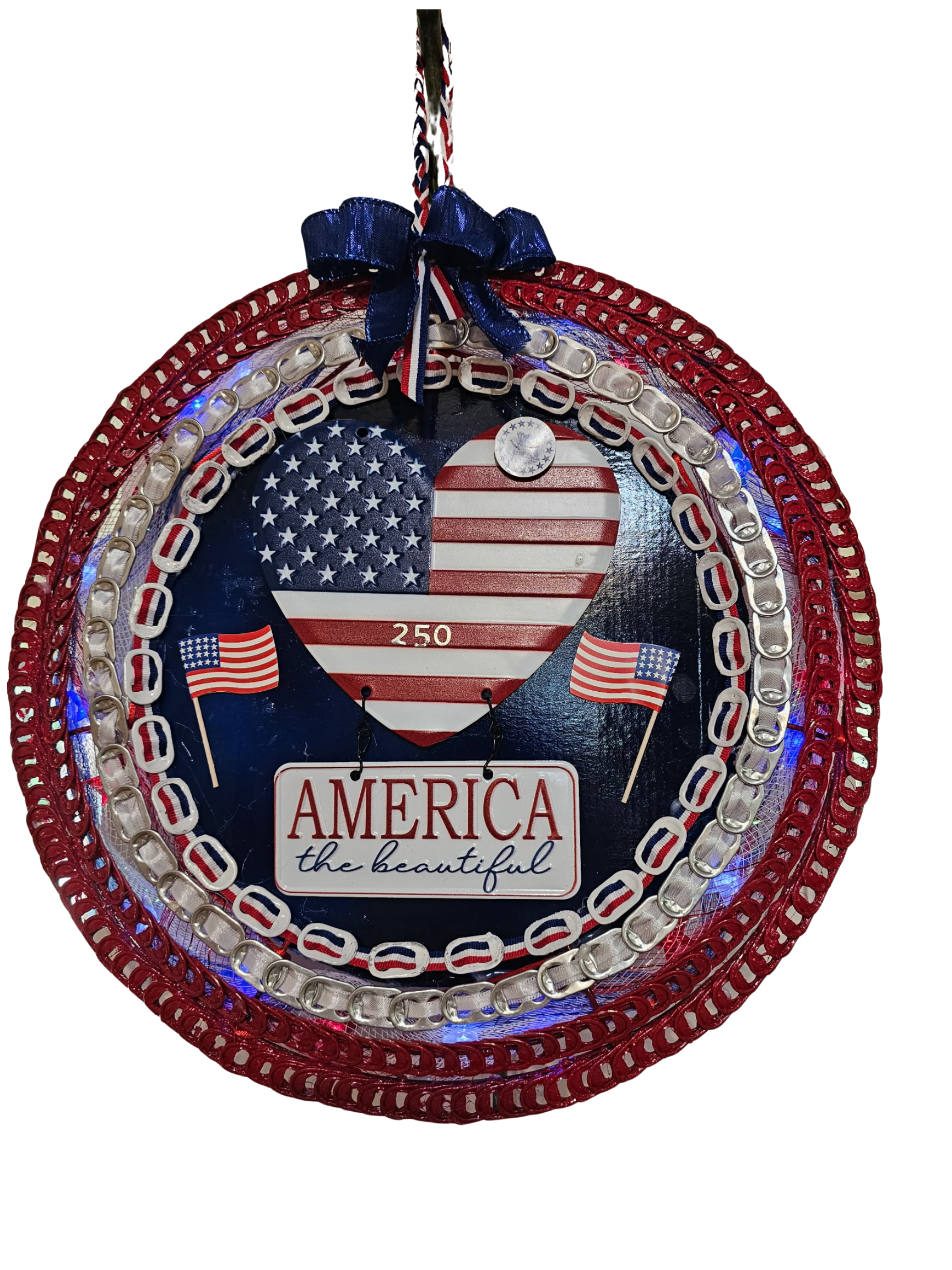 Handmade Patriotic Wreath with LED Lights – America the Beautiful