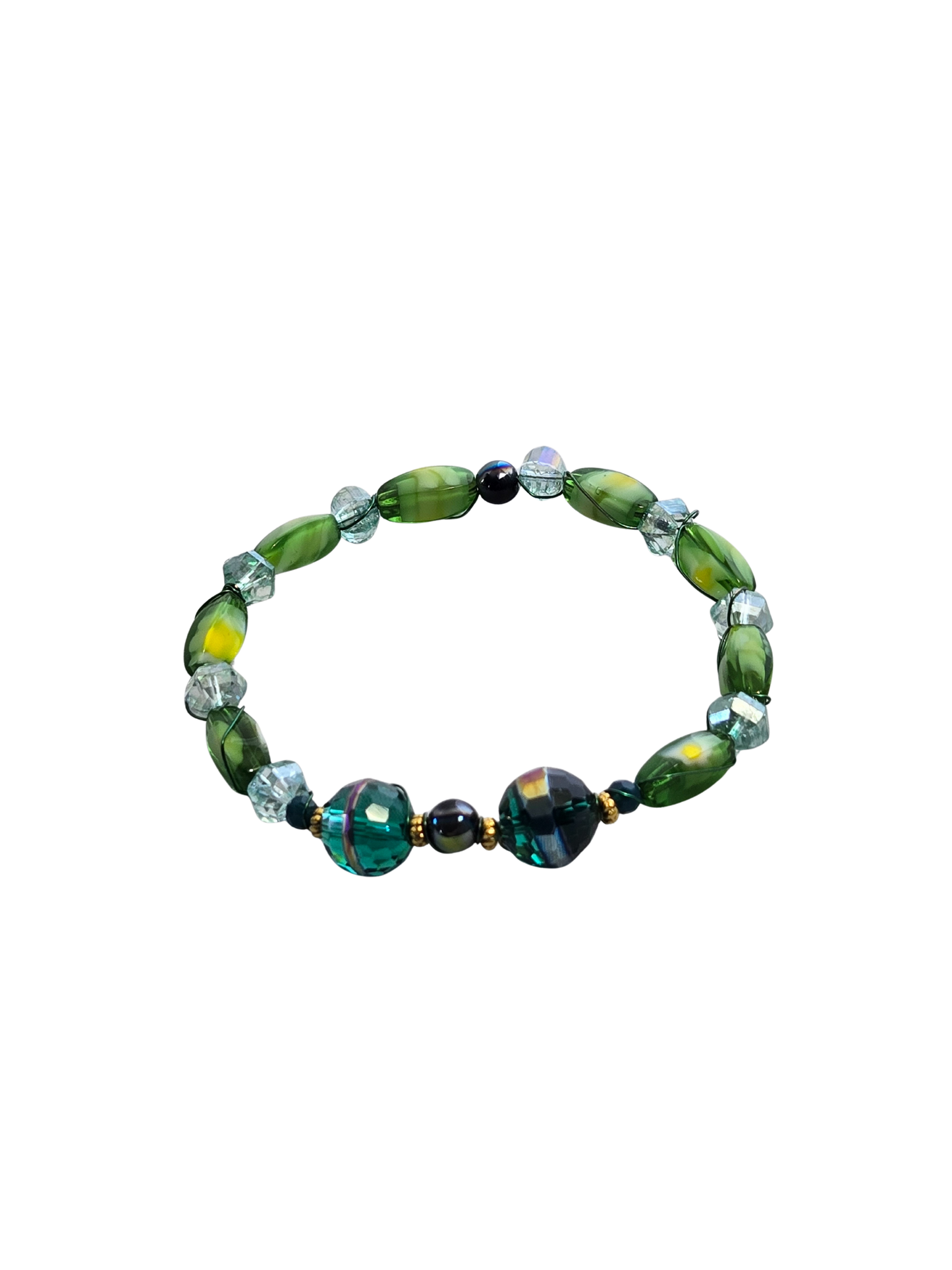 Green Wire-Wrapped Bangle Bracelet | Handmade Stacking Summer Jewelry