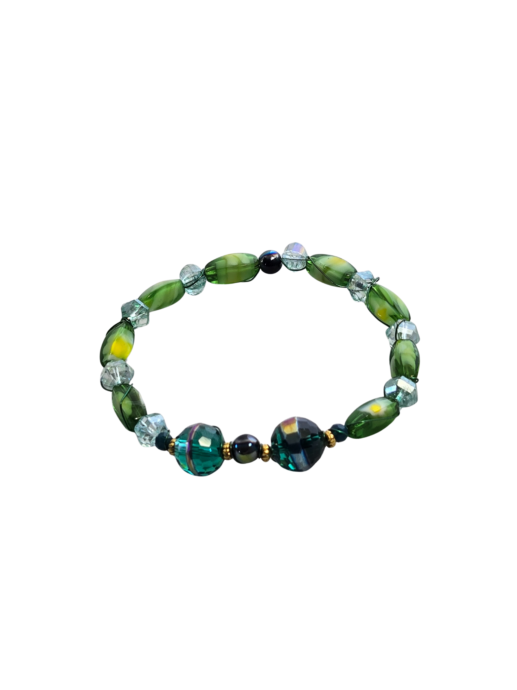 Green Wire-Wrapped Bangle Bracelet | Handmade Stacking Summer Jewelry