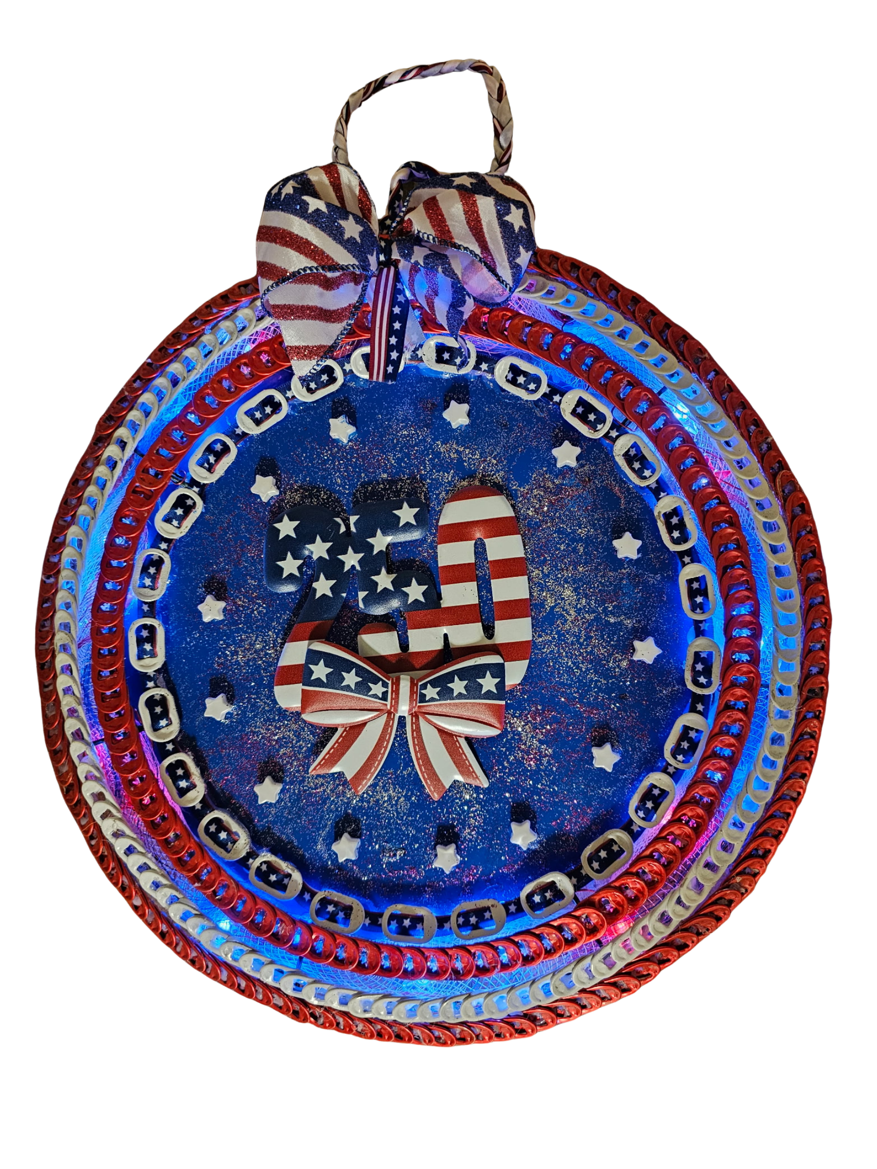 Handmade Patriotic Wreath – 13 Stars First Flag with LED Lights