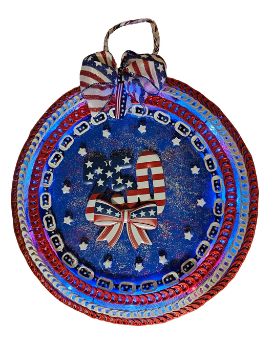 Handmade Patriotic Wreath – 13 Stars First Flag with LED Lights