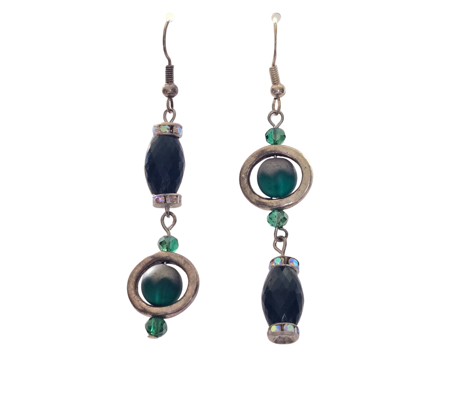Green Glass Bead Halo Dangle Earrings