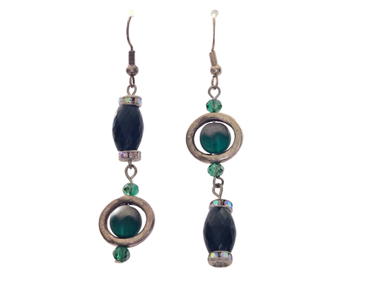 Green Glass Bead Halo Dangle Earrings