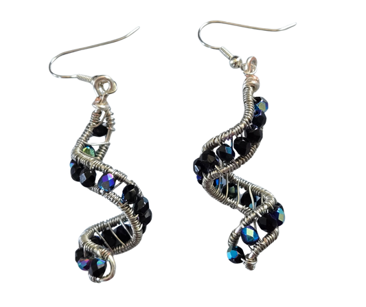 Wire-Wrapped Spiral Earrings | Glass Bead Boho Drops