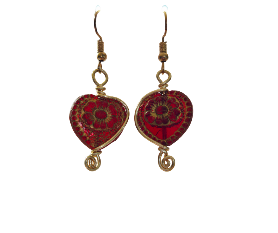 Copper Wire Swirl Heart Earrings