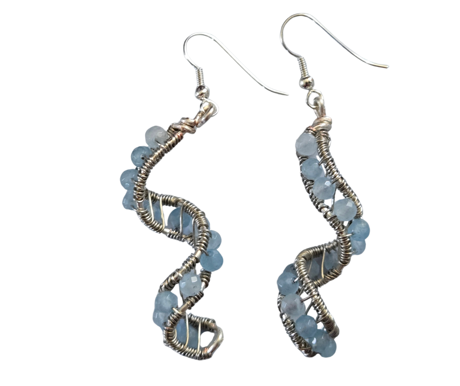 Wire-Wrapped Spiral Earrings | Glass Bead Boho Drops