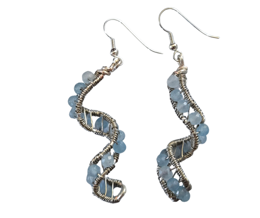 Wire-Wrapped Spiral Earrings | Glass Bead Boho Drops