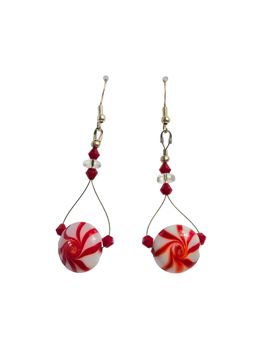 Peppermint Candy Bead Dangle Earrings