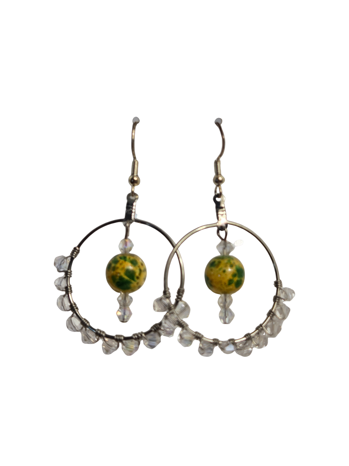 Green & Yellow Wire-Wrapped Hoop Earrings