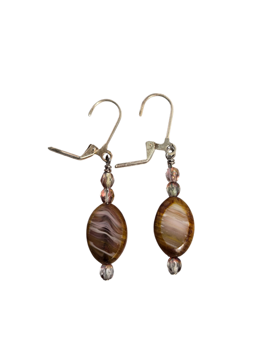 Banded Agate & Crystal Barrel Dangle Earrings