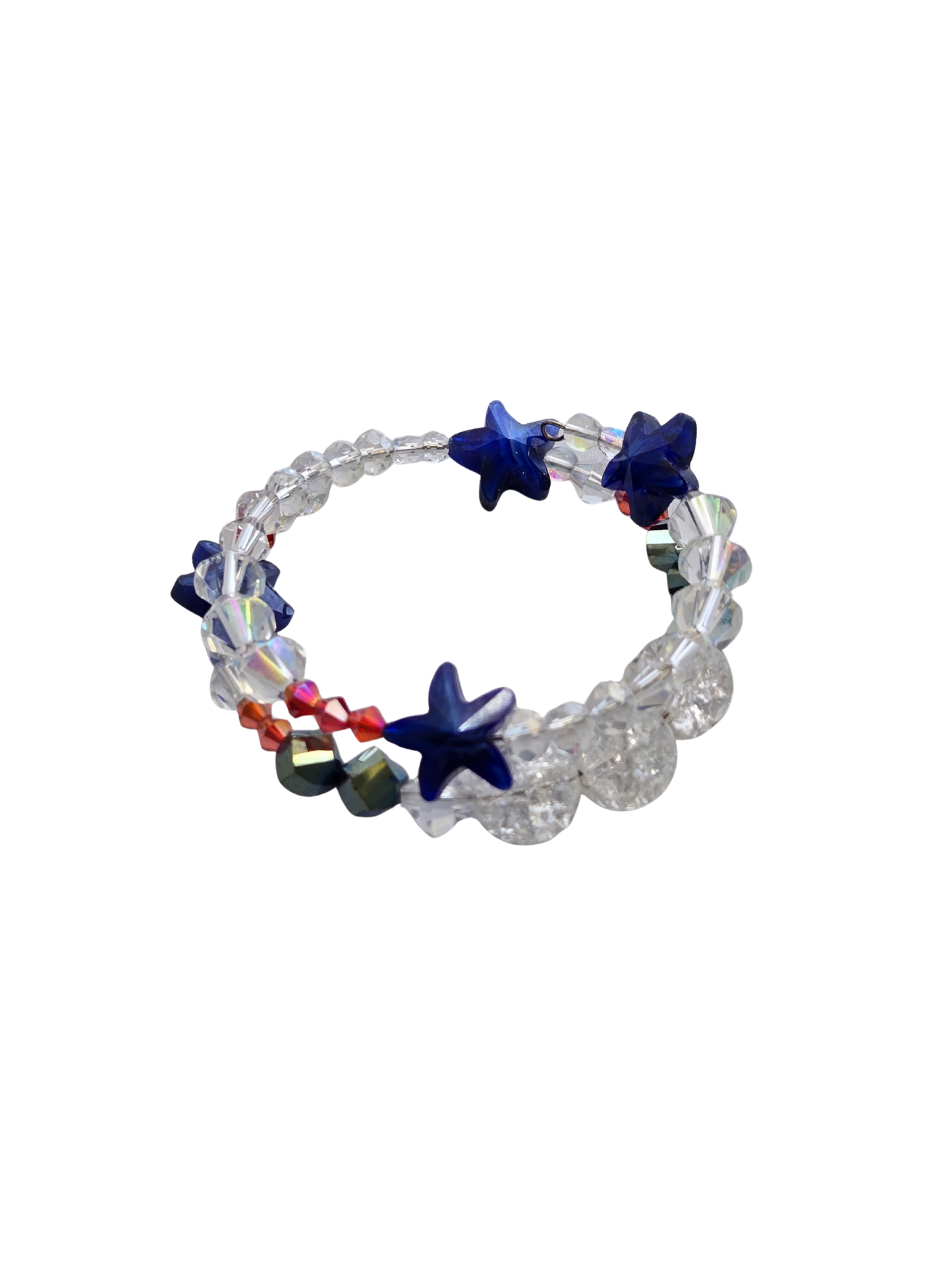 Red White & Blue Patriotic Memory Wire Bracelet | 4th of July Handmade Jewelry