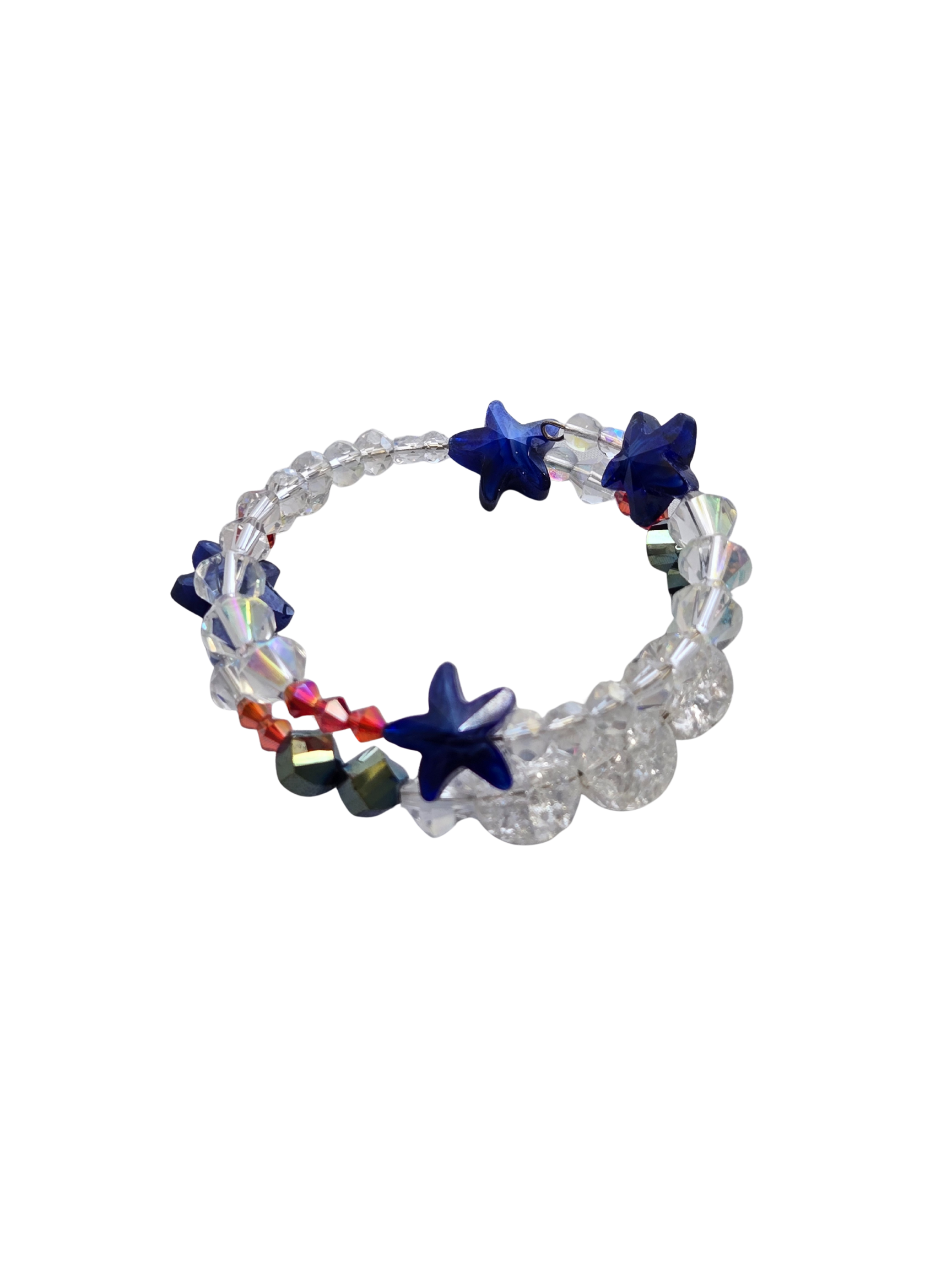 Red White & Blue Patriotic Memory Wire Bracelet | 4th of July Handmade Jewelry