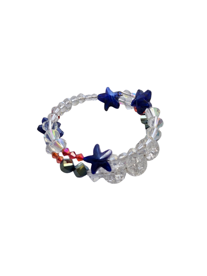 Red White & Blue Patriotic Memory Wire Bracelet | 4th of July Handmade Jewelry
