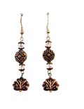 Pendientes colgantes de cuentas de cristal y hoja de cobre cepillado