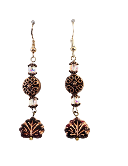 Pendientes colgantes de cuentas de cristal y hoja de cobre cepillado