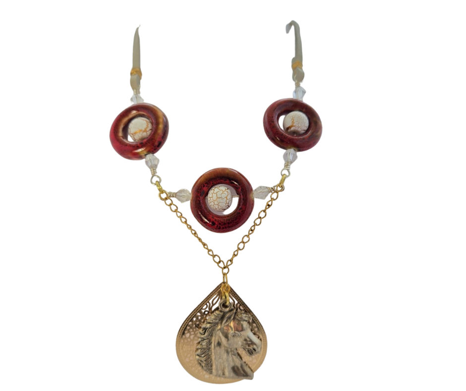 Western Horse & Leather Barrel Racer Necklace | Handmade Cowgirl Jewelry