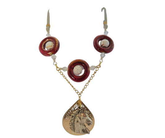 Western Horse & Leather Barrel Racer Necklace | Handmade Cowgirl Jewelry