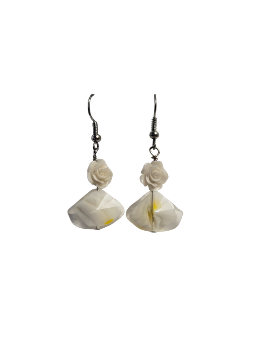 White Rose Angel Dangle Earrings
