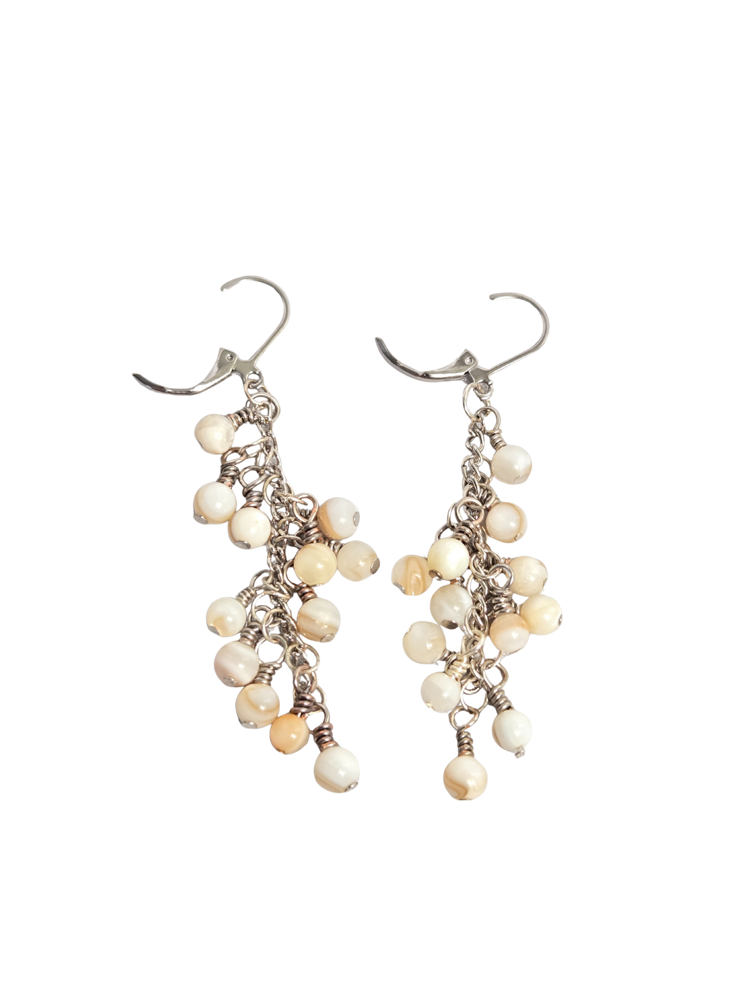 Shell Bead Cluster Dangle Earrings