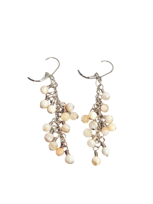 Shell Bead Cluster Dangle Earrings