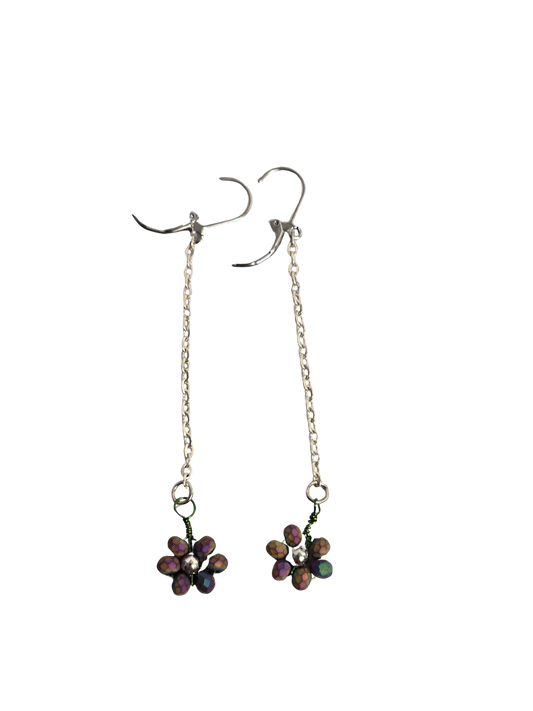 Rainbow Bead Flower Dangle Earrings