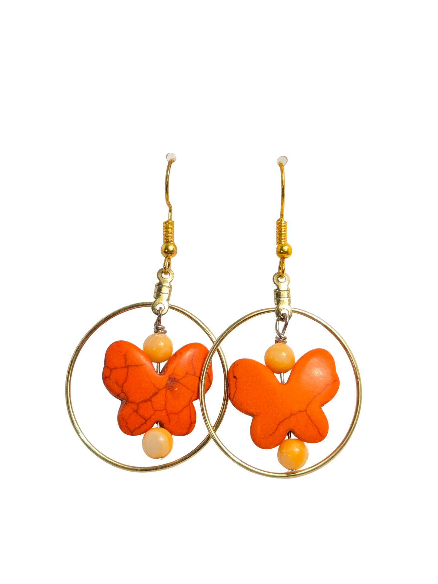 Orange Crackle Butterfly Hoop Earrings