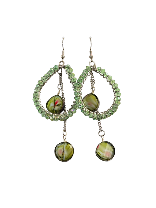 Green Swirl Teardrop Frame Earrings