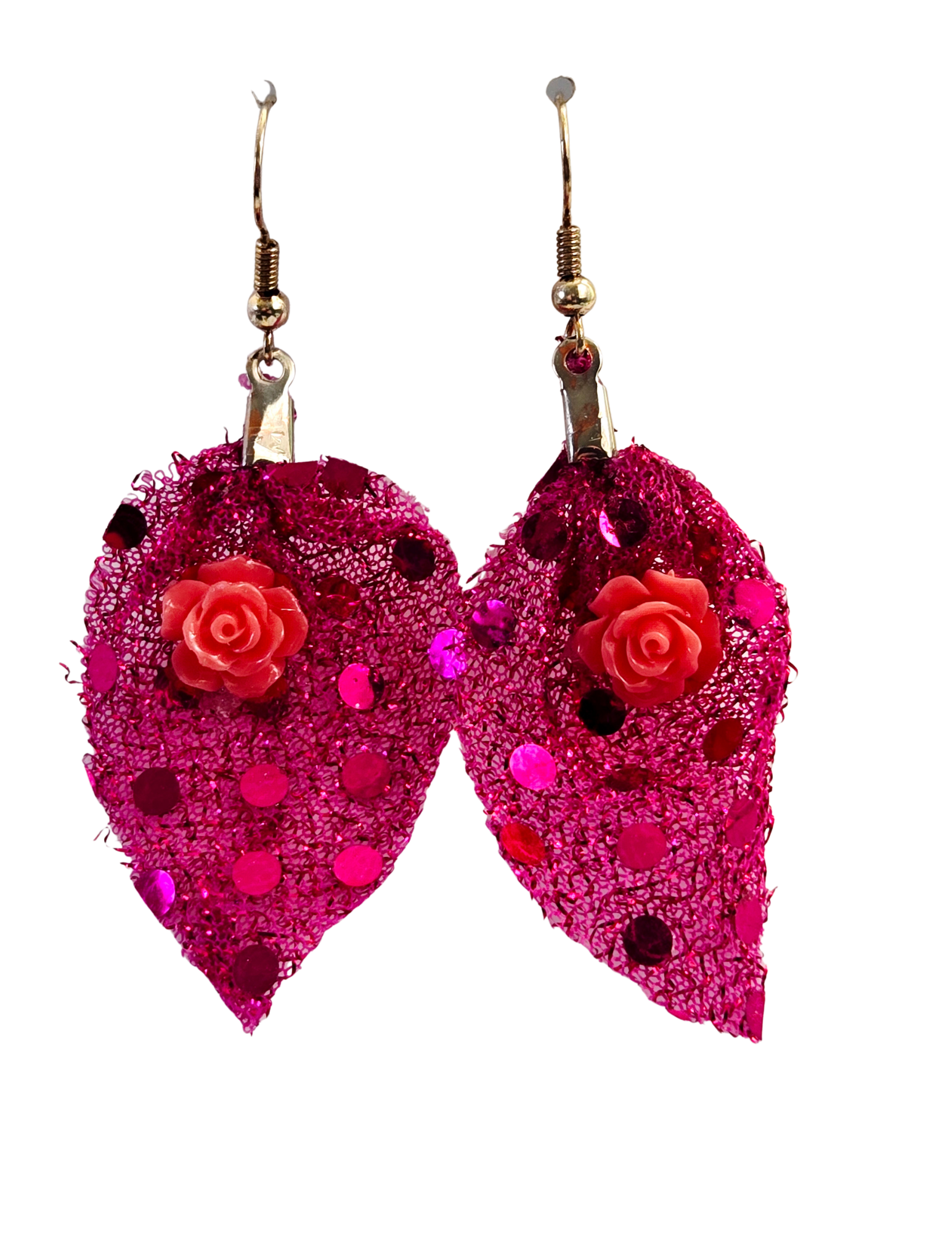 Pendientes colgantes de rosa rosa brillante