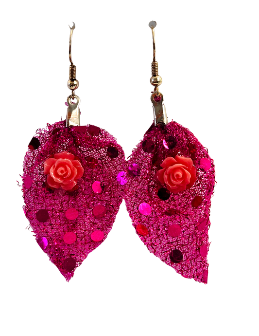 Pendientes colgantes de rosa rosa brillante