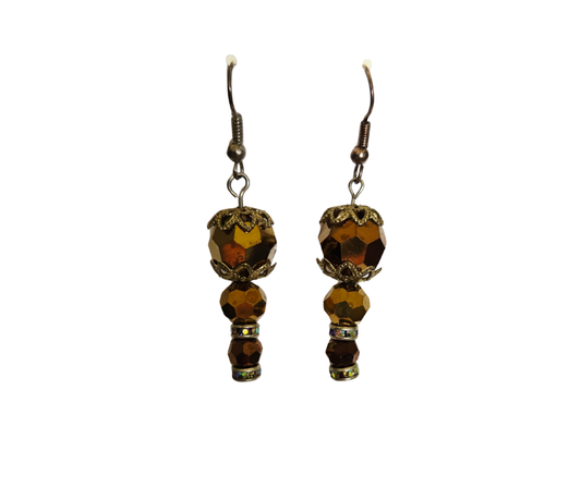 Golden Glass Bead Drop Earrings
